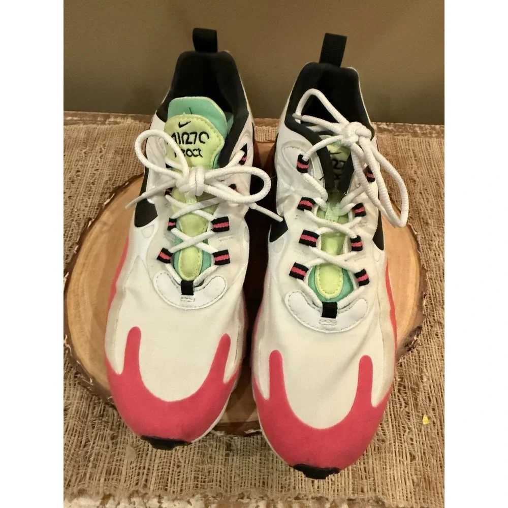 Nike Air Max 270 React Shoes Womens Size 7 White Black‎ Pink Volt CJ0619-101